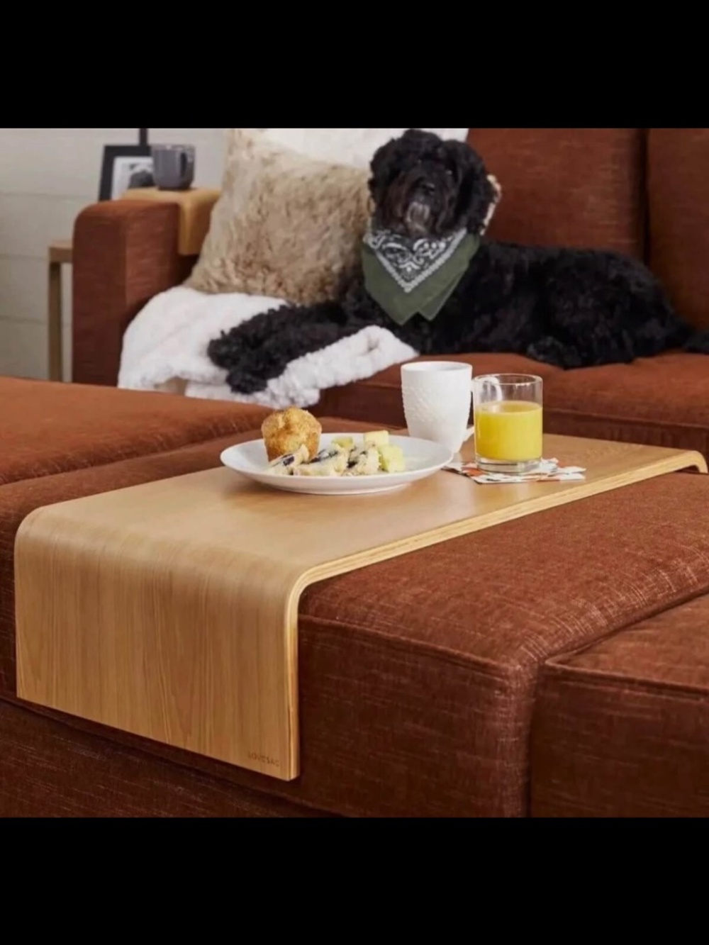 Lovesac Sactionals Table Ottoman Tray Hickory No Handles - Picture 2 of 3